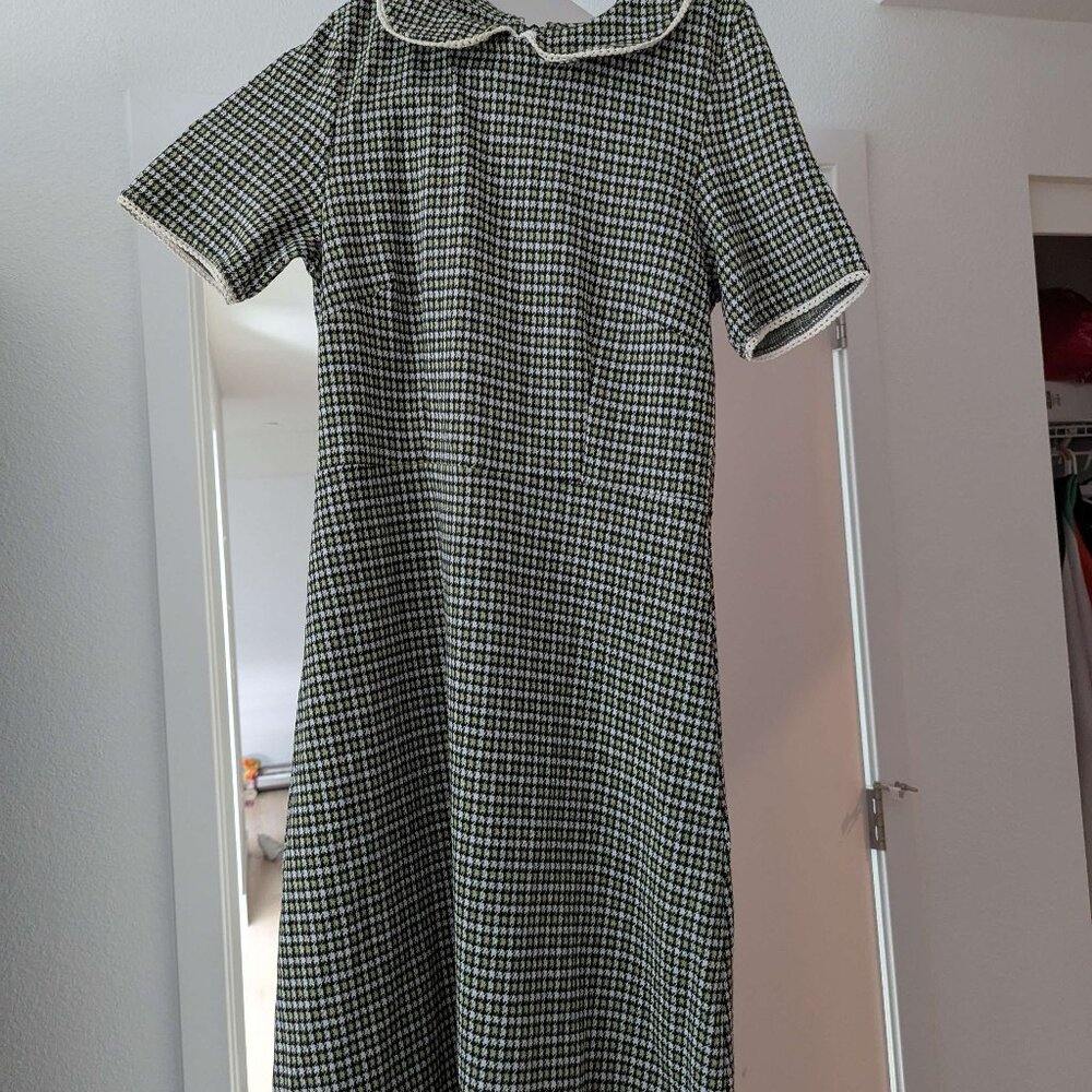 *LIKE NEW* Modcloth Houndstooth Dress Peterpan Collar Dark Academia